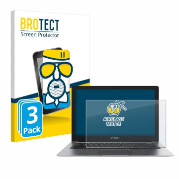 Face avant d’un emballage produit avec le logo de la marque BROTECT. À côté, l’appareil Chuwi HeroBook Pro Plus est représenté