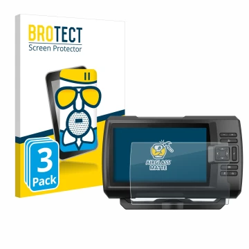 Face avant d’un emballage produit avec le logo de la marque BROTECT. À côté, l’appareil Garmin Striker Vivid 7cv est représent