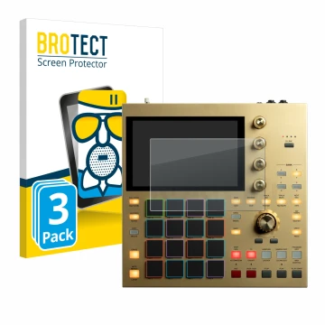 Face avant d’un emballage produit avec le logo de la marque BROTECT. À côté, l’appareil Akai MPC One est représenté avec la pr