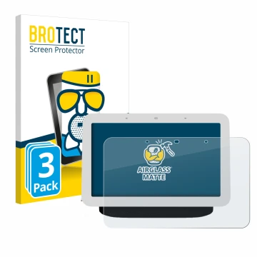 Face avant d’un emballage produit avec le logo de la marque BROTECT. À côté, l’appareil Google Nest Hub 2 est représenté avec 