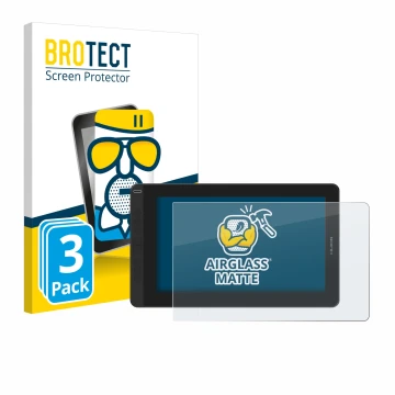 Face avant d’un emballage produit avec le logo de la marque BROTECT. À côté, l’appareil Huion Kamvas 13 est représenté avec la