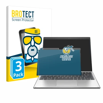 Face avant d’un emballage produit avec le logo de la marque BROTECT. À côté, l’appareil HP Elite x2 G8 est représenté avec la 