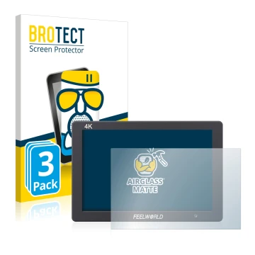 Face avant d’un emballage produit avec le logo de la marque BROTECT. À côté, l’appareil Feelworld FW279 7