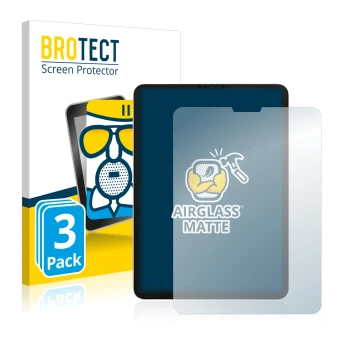 Face avant d’un emballage produit avec le logo de la marque BROTECT. À côté, l’appareil Apple iPad Pro 11
