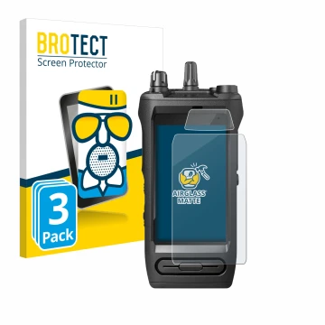 Face avant d’un emballage produit avec le logo de la marque BROTECT. À côté, l’appareil Motorola Mototrbo Ion est représenté a