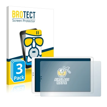 Face avant d’un emballage produit avec le logo de la marque BROTECT. À côté, l’appareil Samsung Galaxy Tab A7 Lite LTE 2021 (e