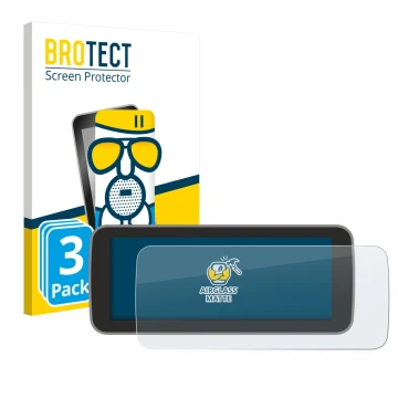 Face avant d’un emballage produit avec le logo de la marque BROTECT. À côté, l’appareil Fiat 500 E Uconnect 5 10