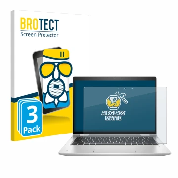 Face avant d’un emballage produit avec le logo de la marque BROTECT. À côté, l’appareil HP ProBook x360 435 G8 est représenté 