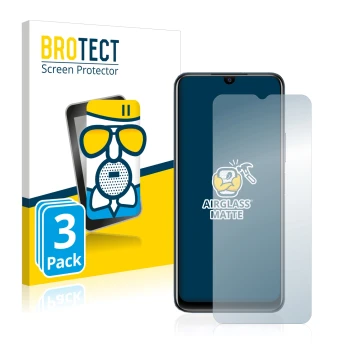 Face avant d’un emballage produit avec le logo de la marque BROTECT. À côté, l’appareil Vivo Y21 est représenté avec la protec