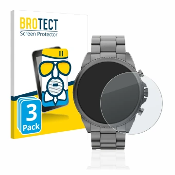 Face avant d’un emballage produit avec le logo de la marque BROTECT. À côté, l’appareil Fossil Gen 6 (44mm) est représenté ave