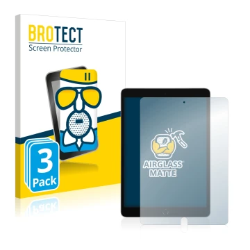 Face avant d’un emballage produit avec le logo de la marque BROTECT. À côté, l’appareil Apple iPad 10.2