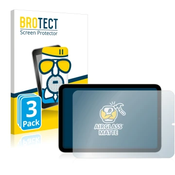 Face avant d’un emballage produit avec le logo de la marque BROTECT. À côté, l’appareil Apple iPad Mini 6 2021 (en paysage, 6e