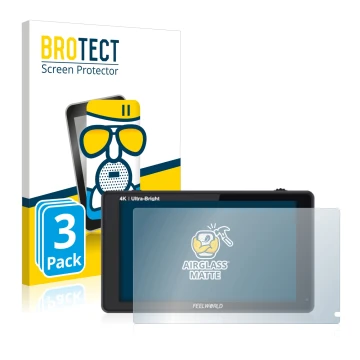 Face avant d’un emballage produit avec le logo de la marque BROTECT. À côté, l’appareil Feelworld LUT6S 6