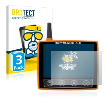 Face avant d’un emballage produit avec le logo de la marque BROTECT. À côté, l’appareil Skytraxx 4.0 est représenté avec la pr