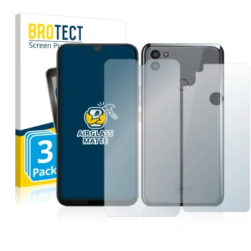 Face avant d’un emballage produit avec le logo de la marque BROTECT. À côté, l’appareil Gigaset GS5 (Avant+Arrière) est représ