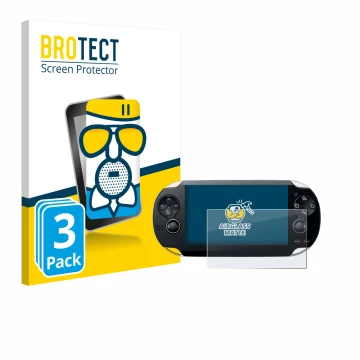 Face avant d’un emballage produit avec le logo de la marque BROTECT. À côté, l’appareil Sony Playstation PS Vita est représent