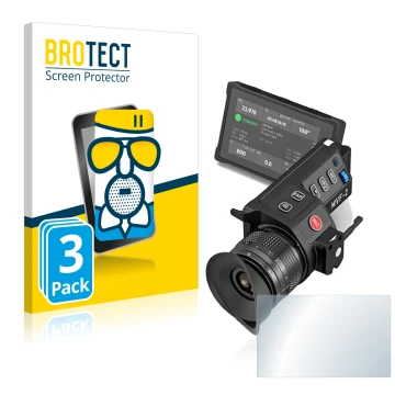 Face avant d’un emballage produit avec le logo de la marque BROTECT. À côté, l’appareil Arri MVF-2 est représenté avec la prot