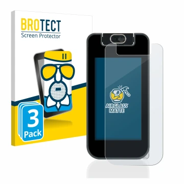 Face avant d’un emballage produit avec le logo de la marque BROTECT. À côté, l’appareil Vtech Kidicom Advance 3.0 est représen