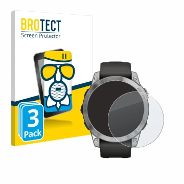 Face avant d’un emballage produit avec le logo de la marque BROTECT. À côté, l’appareil Garmin Fenix 7 (47 mm) est représenté 