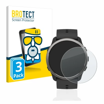Face avant d’un emballage produit avec le logo de la marque BROTECT. À côté, l’appareil Suunto 5 Peak est représenté avec la p