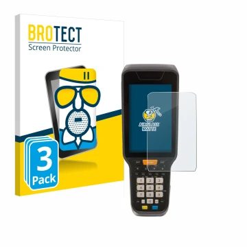 Face avant d’un emballage produit avec le logo de la marque BROTECT. À côté, l’appareil Datalogic Skorpio X5 est représenté av