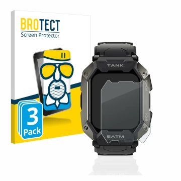 Face avant d’un emballage produit avec le logo de la marque BROTECT. À côté, l’appareil Kospet Tank M1 est représenté avec la 