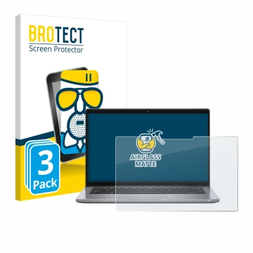 Face avant d’un emballage produit avec le logo de la marque BROTECT. À côté, l’appareil Dell Latitude 7320 2-in-1 est représen