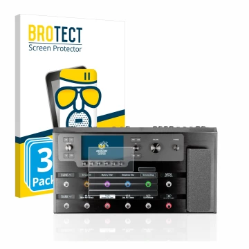 Face avant d’un emballage produit avec le logo de la marque BROTECT. À côté, l’appareil Line 6 Helix Floor est représenté avec