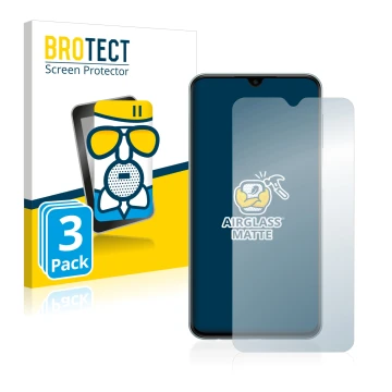 Face avant d’un emballage produit avec le logo de la marque BROTECT. À côté, l’appareil Samsung Galaxy M23 est représenté avec