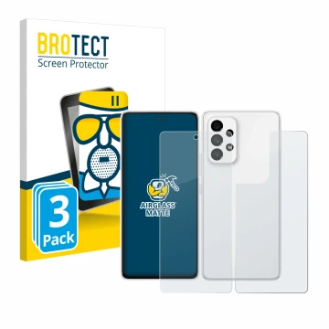 Face avant d’un emballage produit avec le logo de la marque BROTECT. À côté, l’appareil Samsung Galaxy A53 5G (Avant+Arrière) 