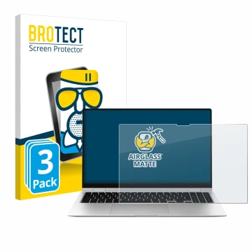 Face avant d’un emballage produit avec le logo de la marque BROTECT. À côté, l’appareil Samsung Galaxy Book2 Pro 360 15.6