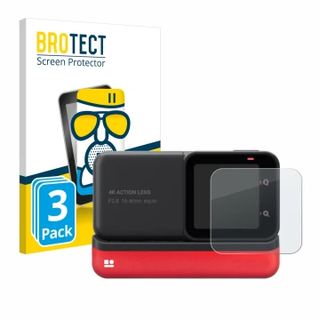 Face avant d’un emballage produit avec le logo de la marque BROTECT. À côté, l’appareil Insta360 One RS 4K Edition est représe