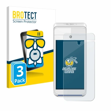 Face avant d’un emballage produit avec le logo de la marque BROTECT. À côté, l’appareil Pax A920 est représenté avec la protec