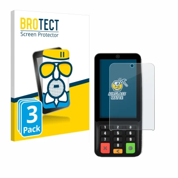 Face avant d’un emballage produit avec le logo de la marque BROTECT. À côté, l’appareil Pax A35 est représenté avec la protect