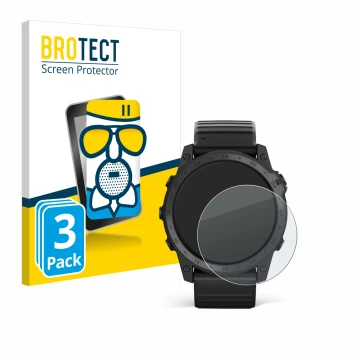 Face avant d’un emballage produit avec le logo de la marque BROTECT. À côté, l’appareil Garmin Tactix 7 Pro est représenté ave