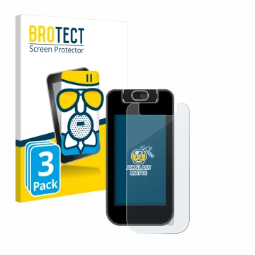 Face avant d’un emballage produit avec le logo de la marque BROTECT. À côté, l’appareil Vtech KidiBuzz 3 est représenté avec l