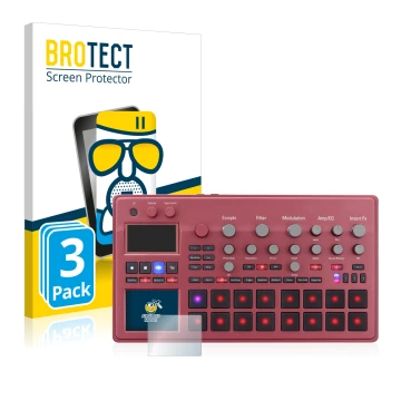Face avant d’un emballage produit avec le logo de la marque BROTECT. À côté, l’appareil KORG electribe Sampler est représenté 