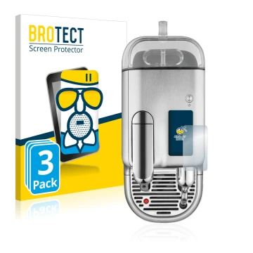 Face avant d’un emballage produit avec le logo de la marque BROTECT. À côté, l’appareil Sage Nespresso Creatista Pro est repré