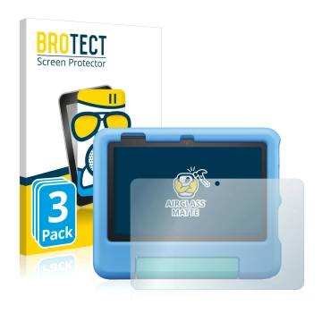 Face avant d’un emballage produit avec le logo de la marque BROTECT. À côté, l’appareil Amazon Fire 7 Kids 2022 est représenté