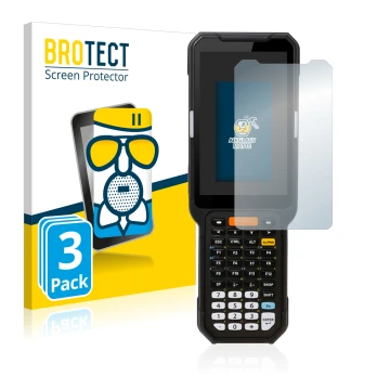 Face avant d’un emballage produit avec le logo de la marque BROTECT. À côté, l’appareil Point Mobile PM451 est représenté avec