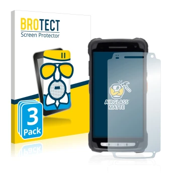 Face avant d’un emballage produit avec le logo de la marque BROTECT. À côté, l’appareil Janam XT3 est représenté avec la prote
