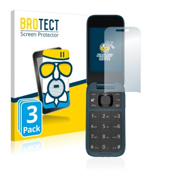 Face avant d’un emballage produit avec le logo de la marque BROTECT. À côté, l’appareil Nokia 2660 Flip est représenté avec la