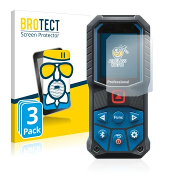 Face avant d’un emballage produit avec le logo de la marque BROTECT. À côté, l’appareil Bosch GLM 50-27 C est représenté avec 