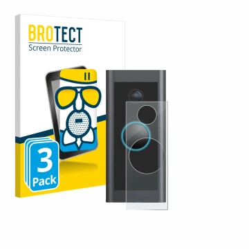 Face avant d’un emballage produit avec le logo de la marque BROTECT. À côté, l’appareil Ring Video Doorbell Wired est représen