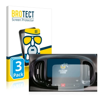 Face avant d’un emballage produit avec le logo de la marque BROTECT. À côté, l’appareil Fiat 500L 2022 Uconnect 7