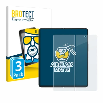 Face avant d’un emballage produit avec le logo de la marque BROTECT. À côté, l’appareil Samsung Galaxy Z Fold 4 (Affichage int