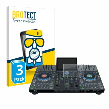 Face avant d’un emballage produit avec le logo de la marque BROTECT. À côté, l’appareil Denon DJ Prime 4 est représenté avec l