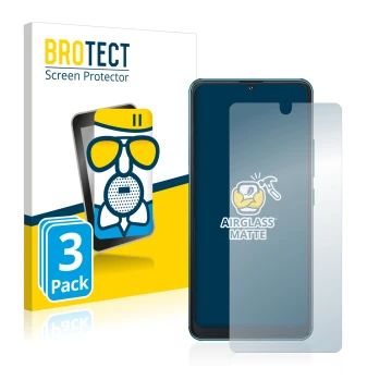 Face avant d’un emballage produit avec le logo de la marque BROTECT. À côté, l’appareil Cubot Note 8 est représenté avec la pr