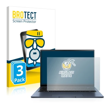Face avant d’un emballage produit avec le logo de la marque BROTECT. À côté, l’appareil ASUS ZenBook S13 OLED est représenté a