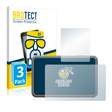 Face avant d’un emballage produit avec le logo de la marque BROTECT. À côté, l’appareil DJI Osmo Action 3 est représenté avec 